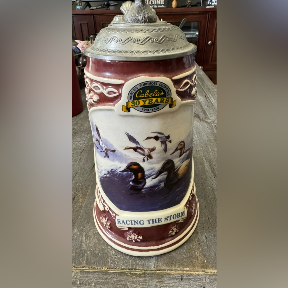 CABELA'S LIDDED STEIN DUCKS RACING THE STORM LIMITED EDITION-#393 of 2450